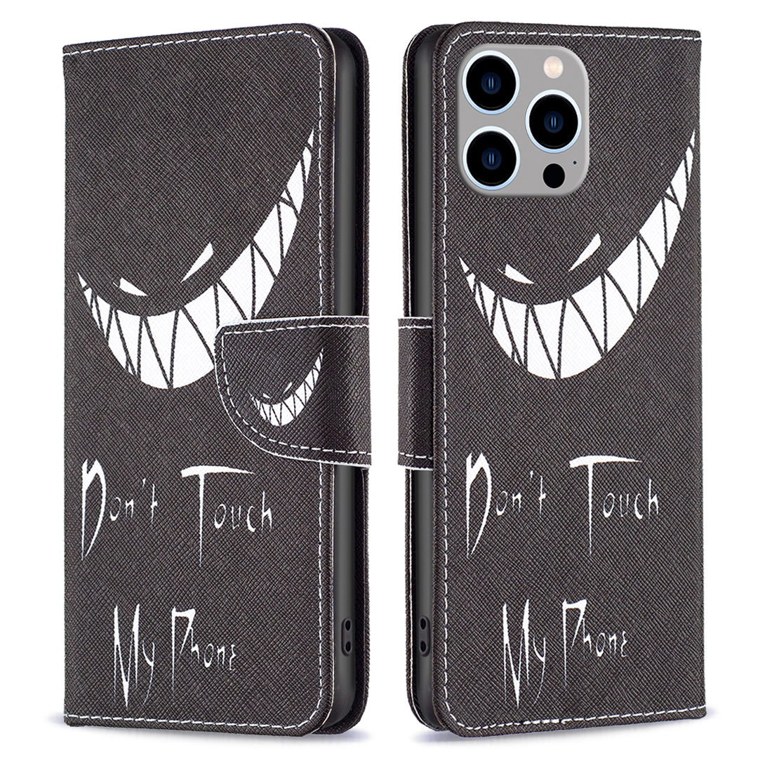 Wallet PU Leather Phone Case for iPhone 15 Pro Max , Pattern Printing Phone Stand Cover - Don't Touch My Phone Wallet PU Leather Phone Case for iPhone 15 Pro Max , Pattern Printing Phone Stand Cover - Don't Touch My Phone